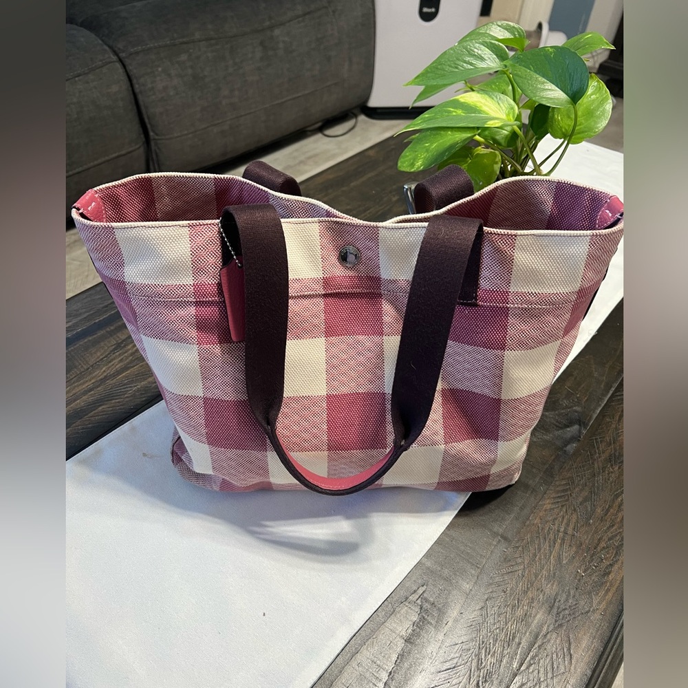 Coach Tote bag use Plaid Pink and Cream Tote Bag Canvas material